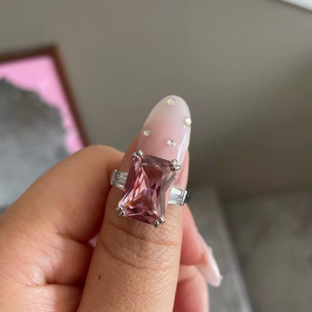 New Luxury Big Cz Pink  Square Stone Ring  Size 7,8 - Picture 3 of 6